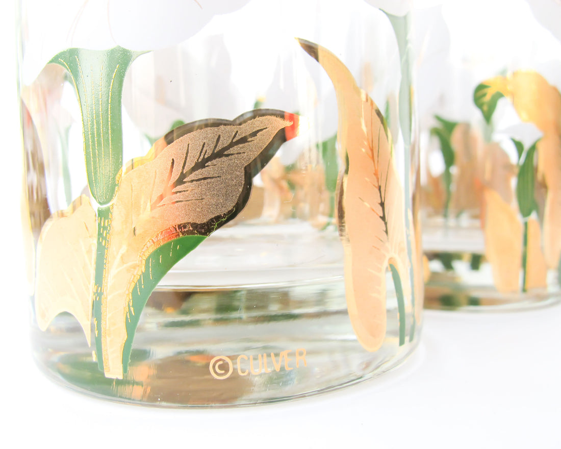 Set of 6 Culver Lilly glasses with Brass Bamboo Holder