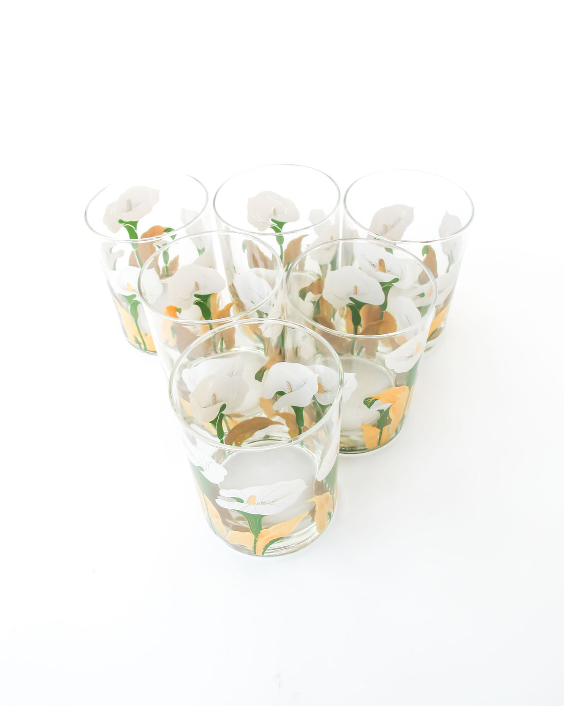 Set of 6 Culver Lilly glasses with Brass Bamboo Holder