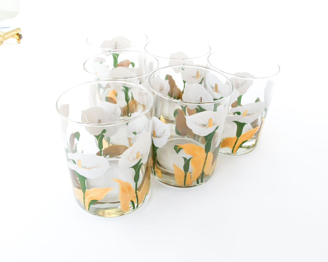 Set of 6 Culver Lilly glasses with Brass Bamboo Holder