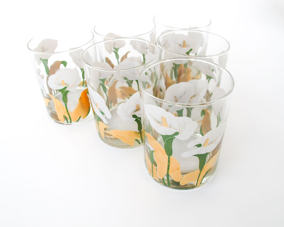 Set of 6 Culver Lilly glasses with Brass Bamboo Holder