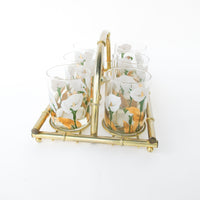 Set of 6 Culver Lilly glasses with Brass Bamboo Holder