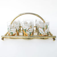 Set of 6 Culver Lilly glasses with Brass Bamboo Holder