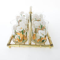 Set of 6 Culver Lilly glasses with Brass Bamboo Holder