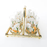 Set of 6 Culver Lilly glasses with Brass Bamboo Holder