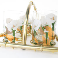 Set of 6 Culver Lilly glasses with Brass Bamboo Holder