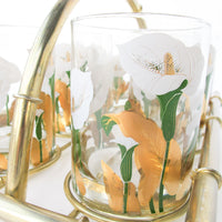 Set of 6 Culver Lilly glasses with Brass Bamboo Holder