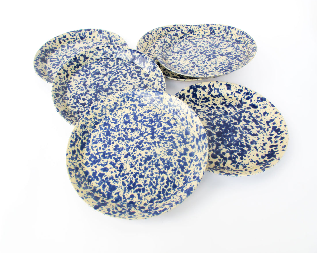 Blue Speckled Ceramic Plates By Bennington Potters Vermont - Set of 5