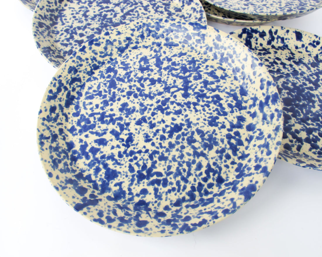 Blue Speckled Ceramic Plates By Bennington Potters Vermont - Set of 5