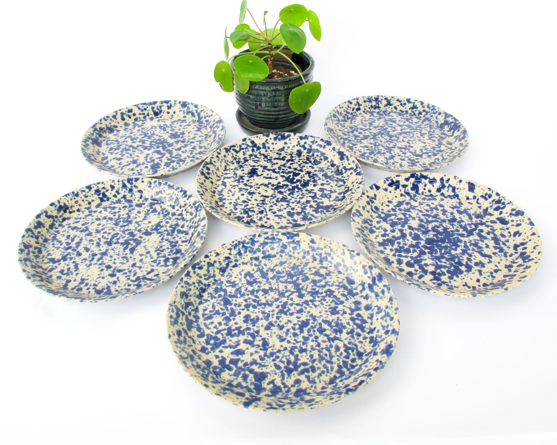 Blue Speckled Ceramic Plates By Bennington Potters Vermont - Set of 5