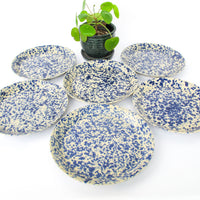 Blue Speckled Ceramic Plates By Bennington Potters Vermont - Set of 5