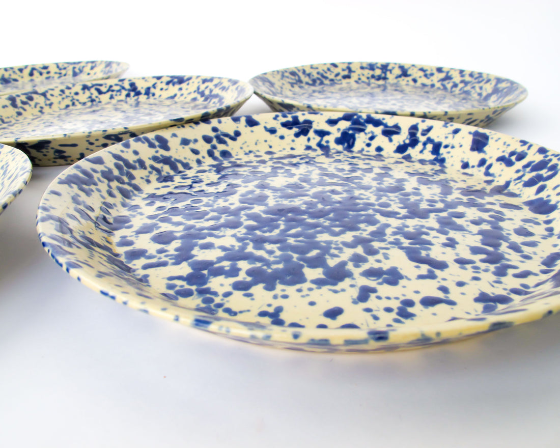 Blue Speckled Ceramic Plates By Bennington Potters Vermont - Set of 5