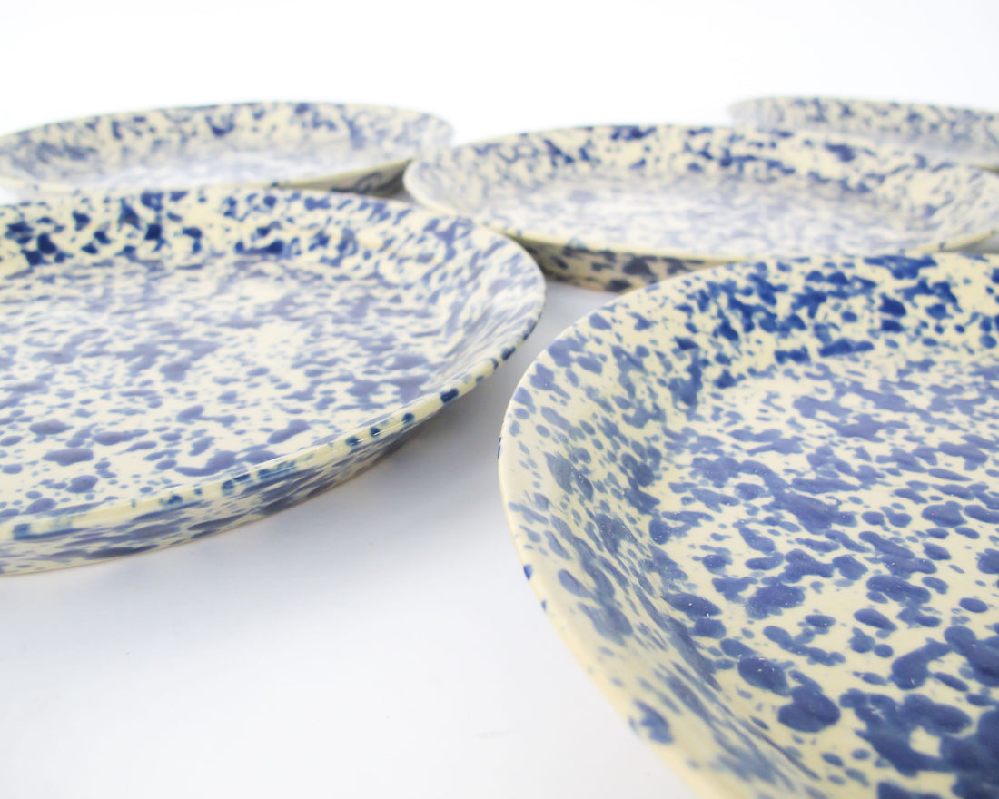 Blue Speckled Ceramic Plates By Bennington Potters Vermont - Set of 5