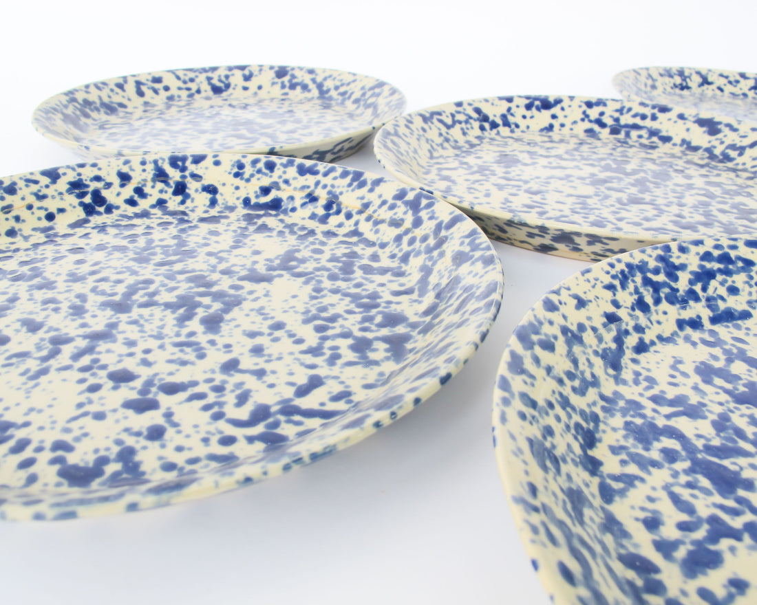 Blue Speckled Ceramic Plates By Bennington Potters Vermont - Set of 5