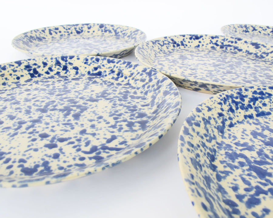 Blue Speckled Ceramic Plates By Bennington Potters Vermont - Set of 5
