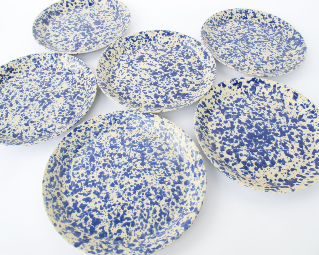 Blue Speckled Ceramic Plates By Bennington Potters Vermont - Set of 5