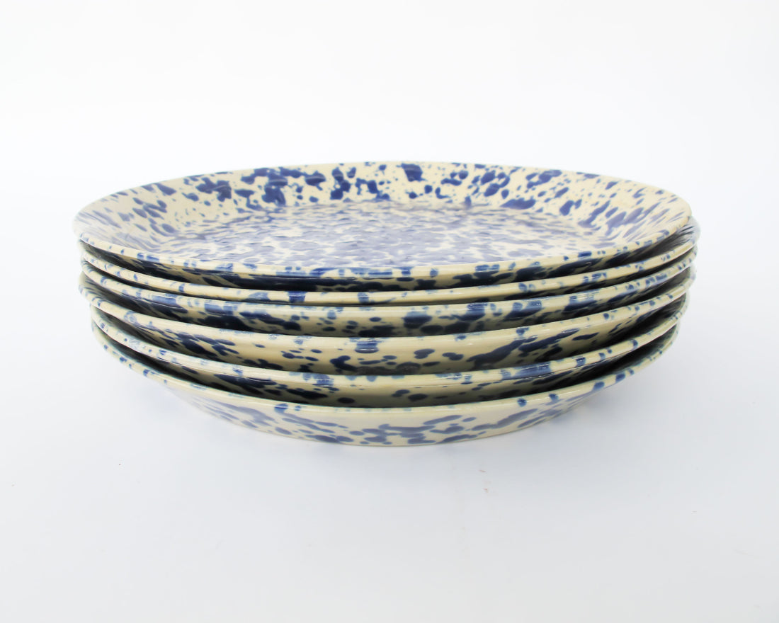 Blue Speckled Ceramic Plates By Bennington Potters Vermont - Set of 5