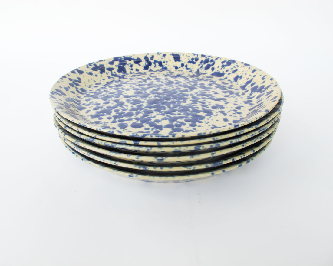 Blue Speckled Ceramic Plates By Bennington Potters Vermont - Set of 5