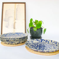 Blue Speckled Ceramic Plates By Bennington Potters Vermont - Set of 5