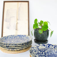 Blue Speckled Ceramic Plates By Bennington Potters Vermont - Set of 5