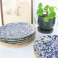 Blue Speckled Ceramic Plates By Bennington Potters Vermont - Set of 5