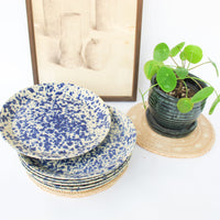 Blue Speckled Ceramic Plates By Bennington Potters Vermont - Set of 5