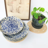 Blue Speckled Ceramic Plates By Bennington Potters Vermont - Set of 5