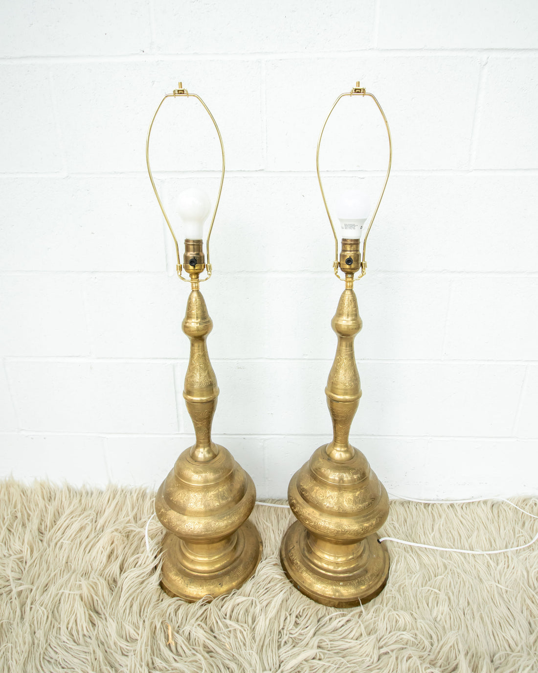 Set of 2 Tall Brass Moroccan Lamps