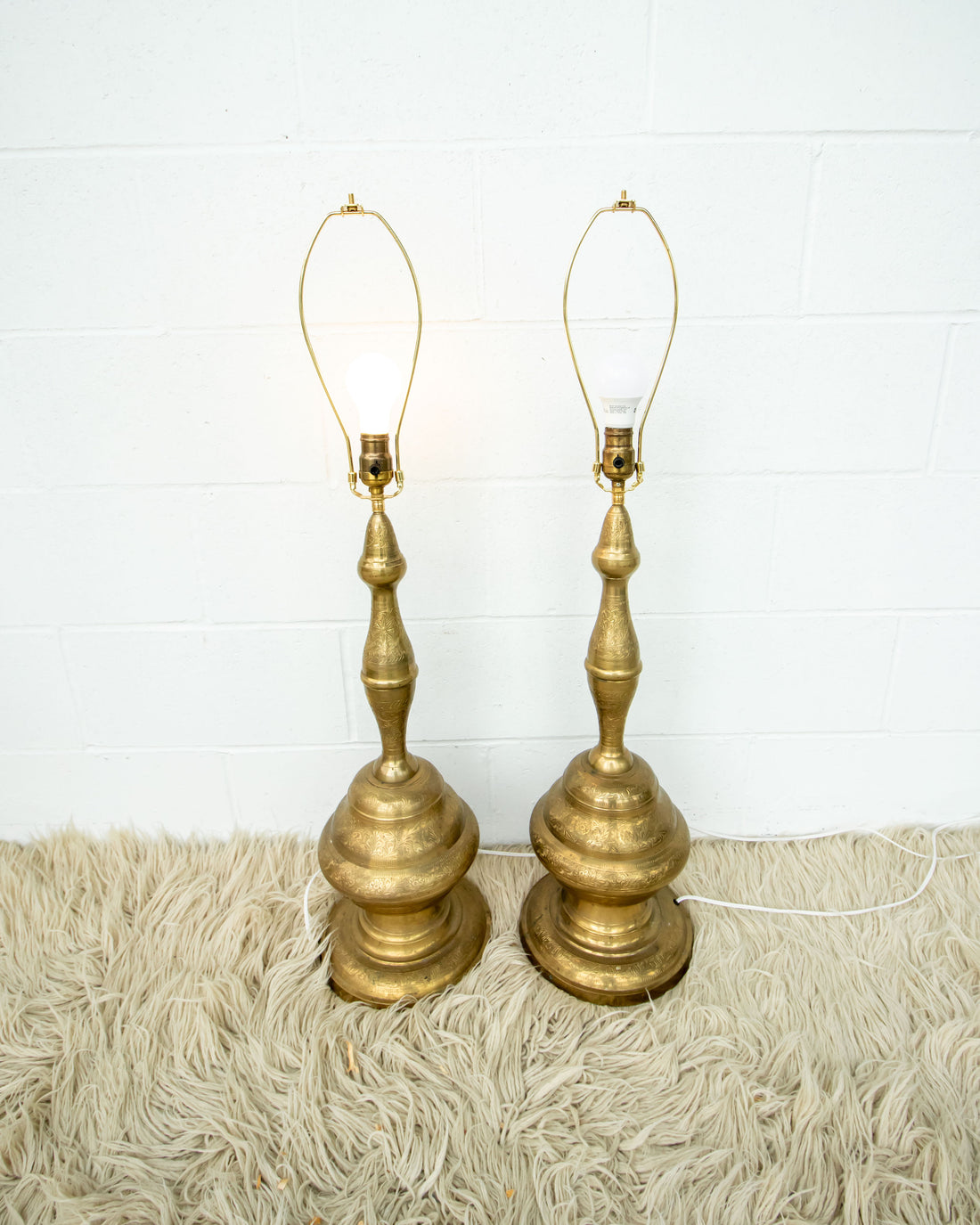 Set of 2 Tall Brass Moroccan Lamps