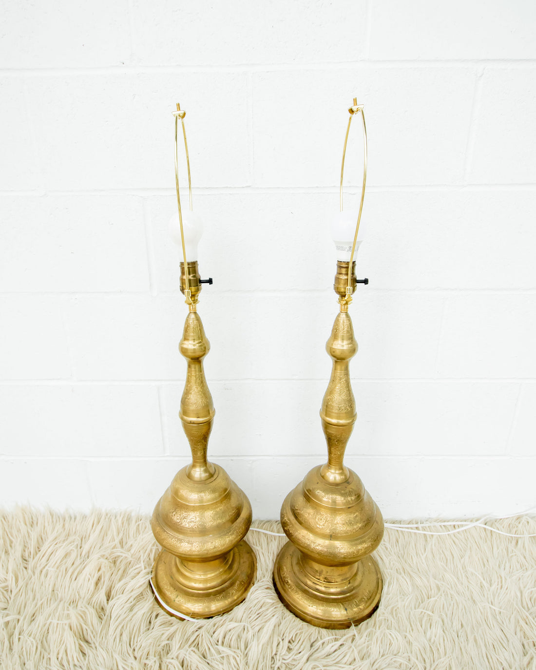 Set of 2 Tall Brass Moroccan Lamps