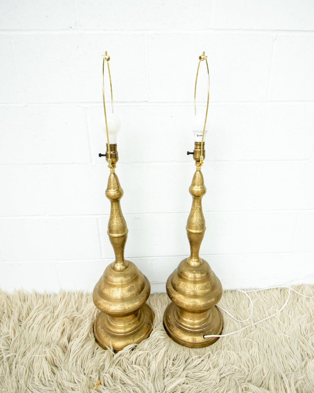 Set of 2 Tall Brass Moroccan Lamps