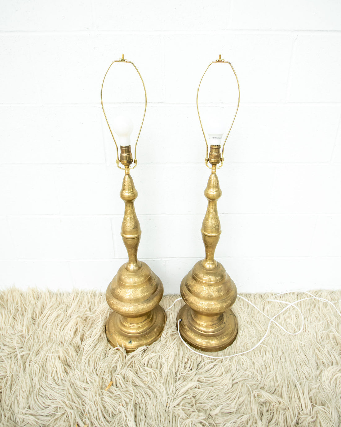 Set of 2 Tall Brass Moroccan Lamps