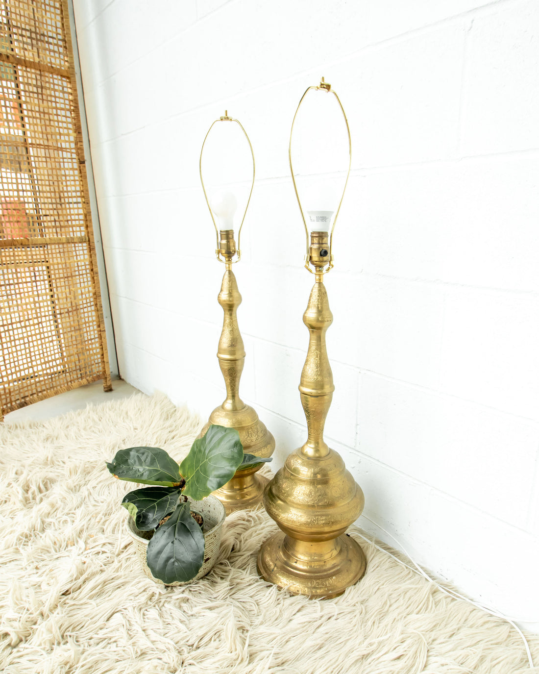 Set of 2 Tall Brass Moroccan Lamps