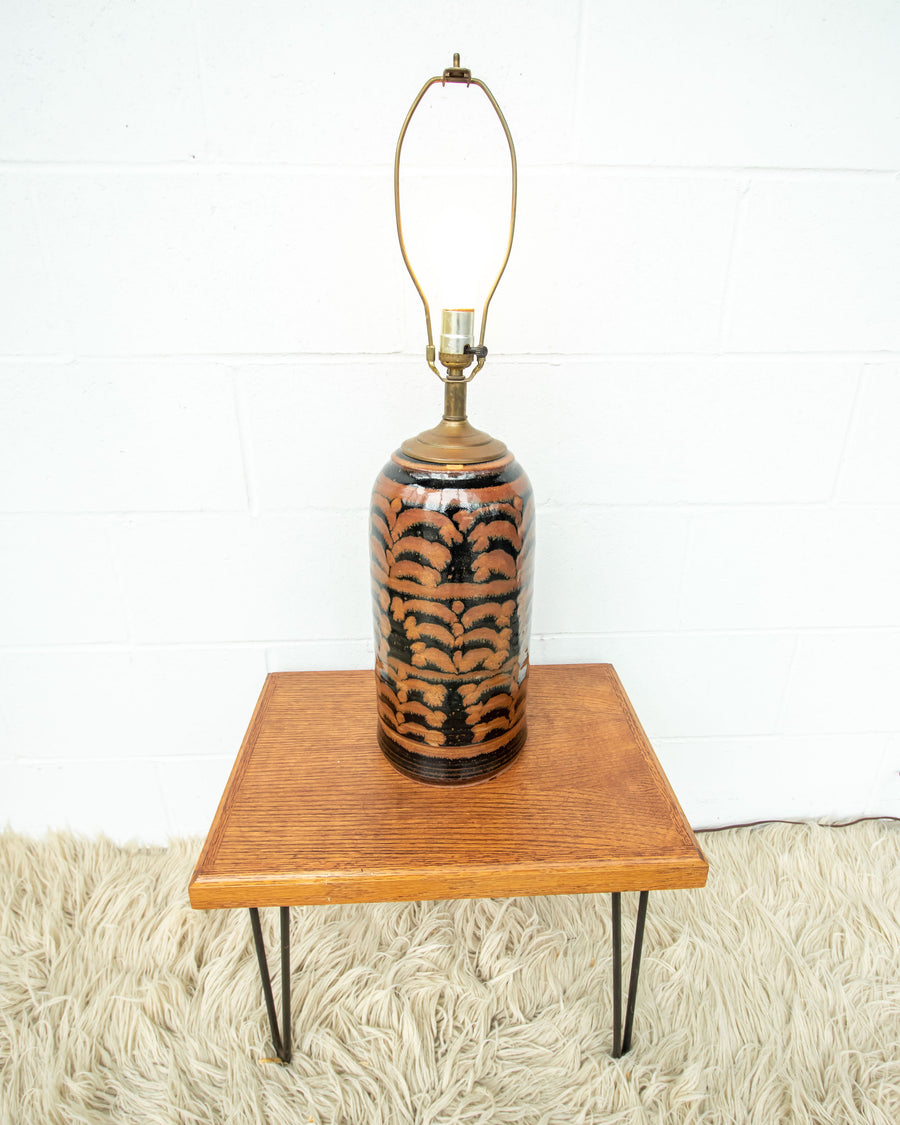 Vintage Ceramic Lamp with Copper and Black Swirl Neutral Base