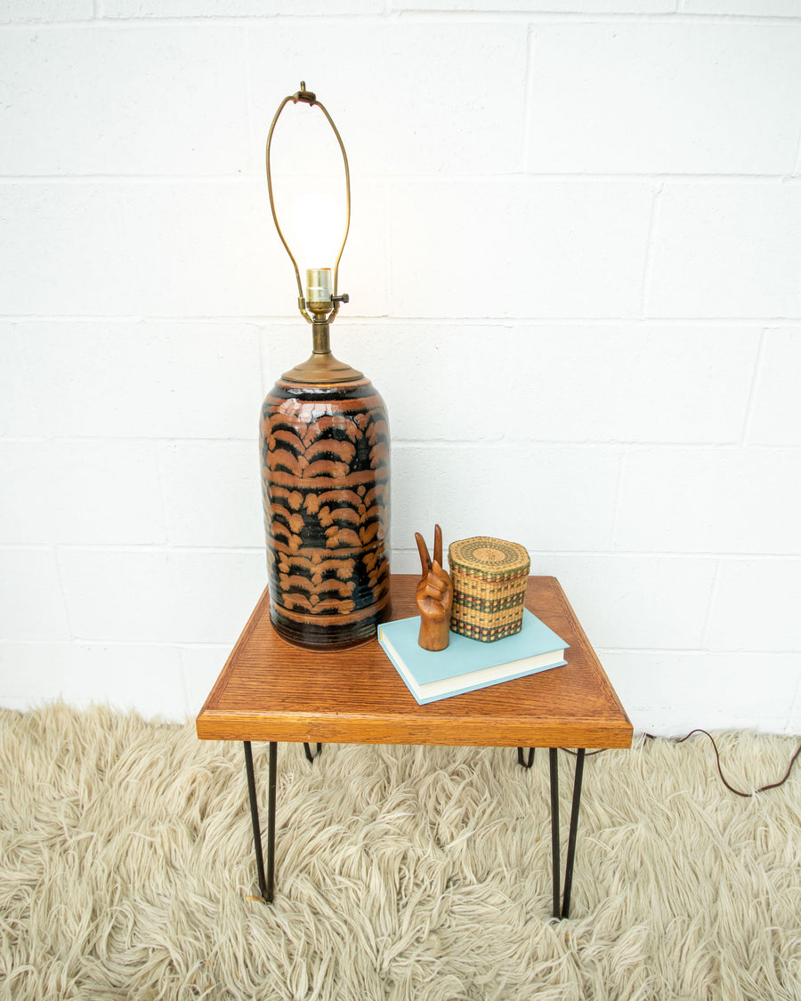 Vintage Ceramic Lamp with Copper and Black Swirl Neutral Base
