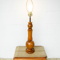 Wood Lathed Stacked Organic Shapes Tall End Table Lamp with No shade