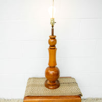 Wood Lathed Stacked Organic Shapes Tall End Table Lamp with No shade