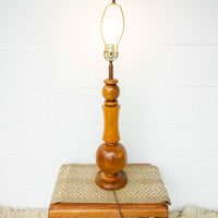 Wood Lathed Stacked Organic Shapes Tall End Table Lamp with No shade