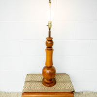 Wood Lathed Stacked Organic Shapes Tall End Table Lamp with No shade