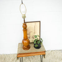 Wood Lathed Stacked Organic Shapes Tall End Table Lamp with No shade