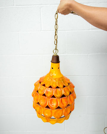 Ceramic Bright Orange and Yellow Drip Glaze Lattice style Hanging Pendant Lamp