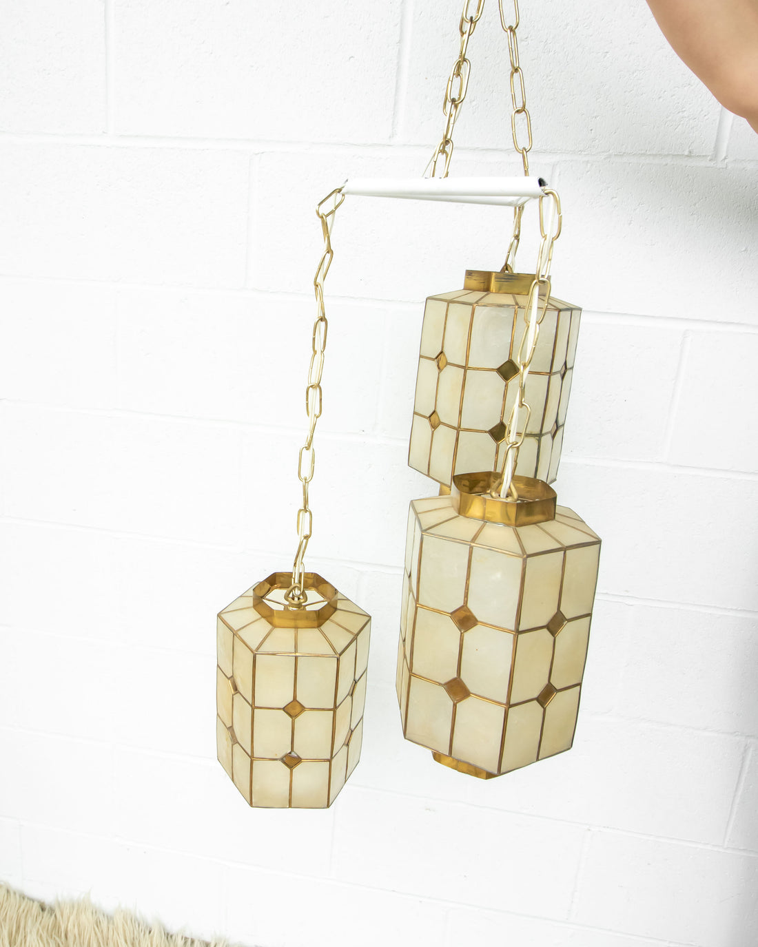 Mother of Pearl Pendant Lamp with Shell and Brass Detail