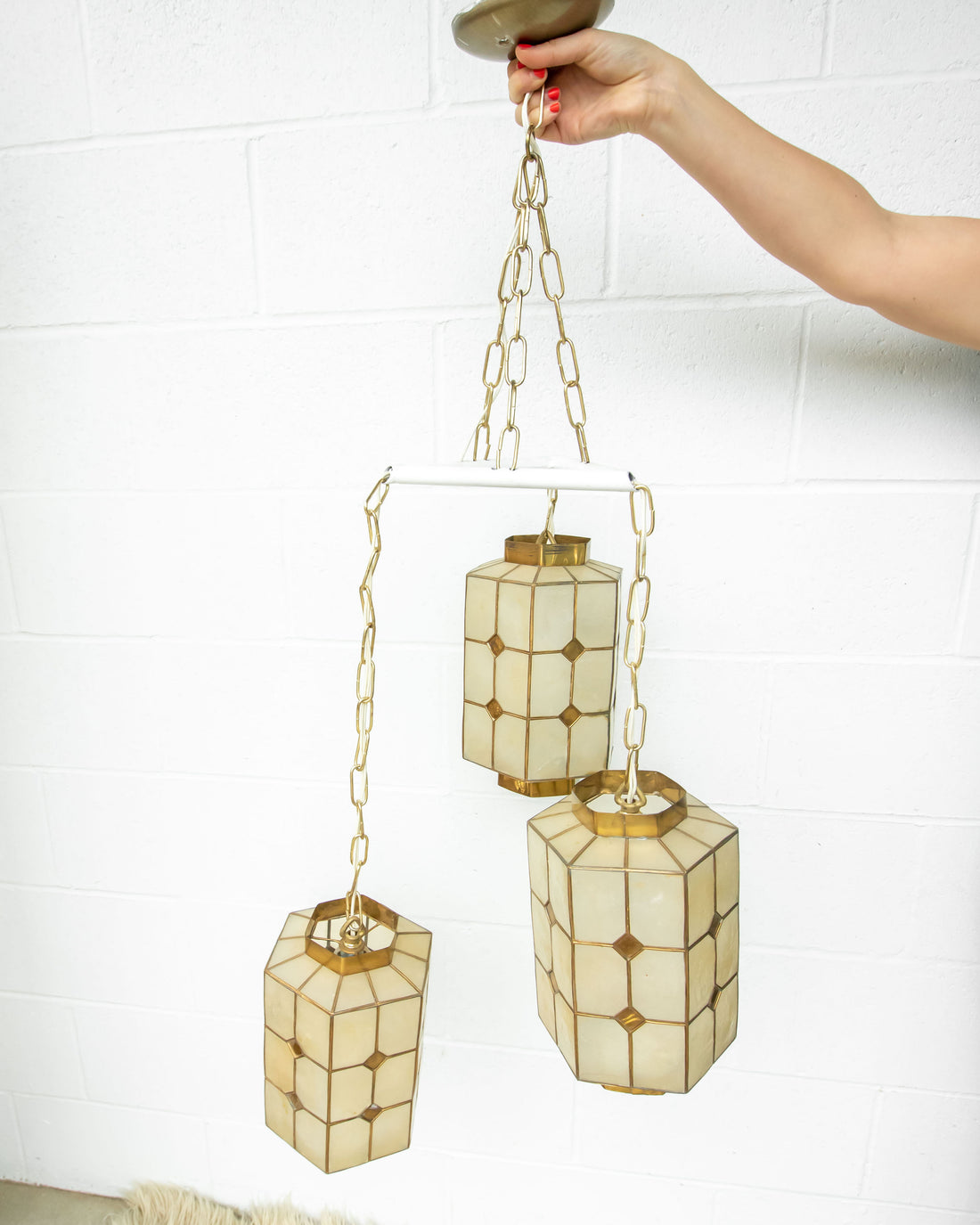 Mother of Pearl Pendant Lamp with Shell and Brass Detail