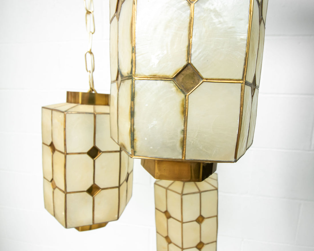 Mother of Pearl Pendant Lamp with Shell and Brass Detail