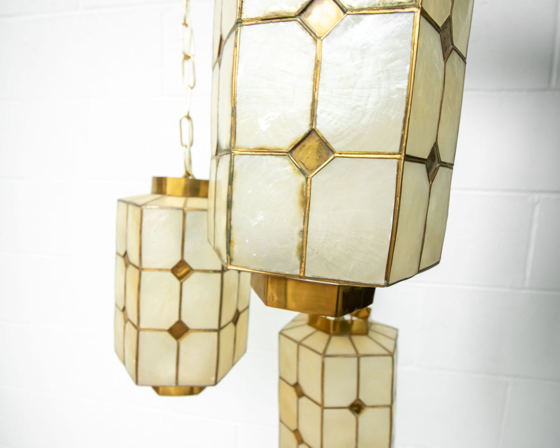 Mother of Pearl Pendant Lamp with Shell and Brass Detail