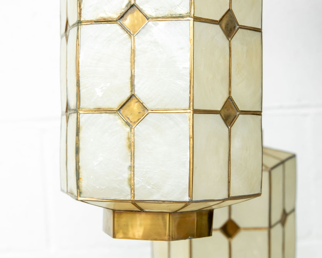 Mother of Pearl Pendant Lamp with Shell and Brass Detail