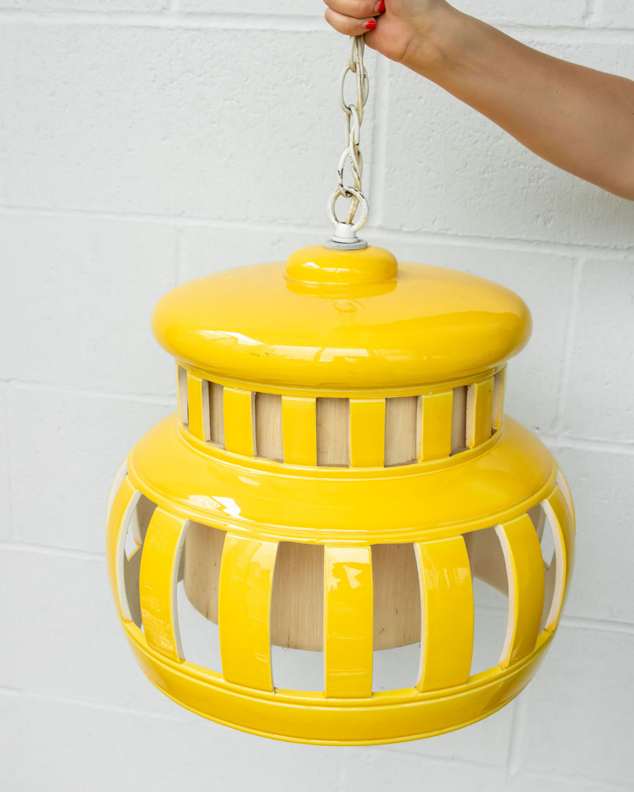 Large Midcentury Hanging Yellow Ceramic Pendant Lamp Light