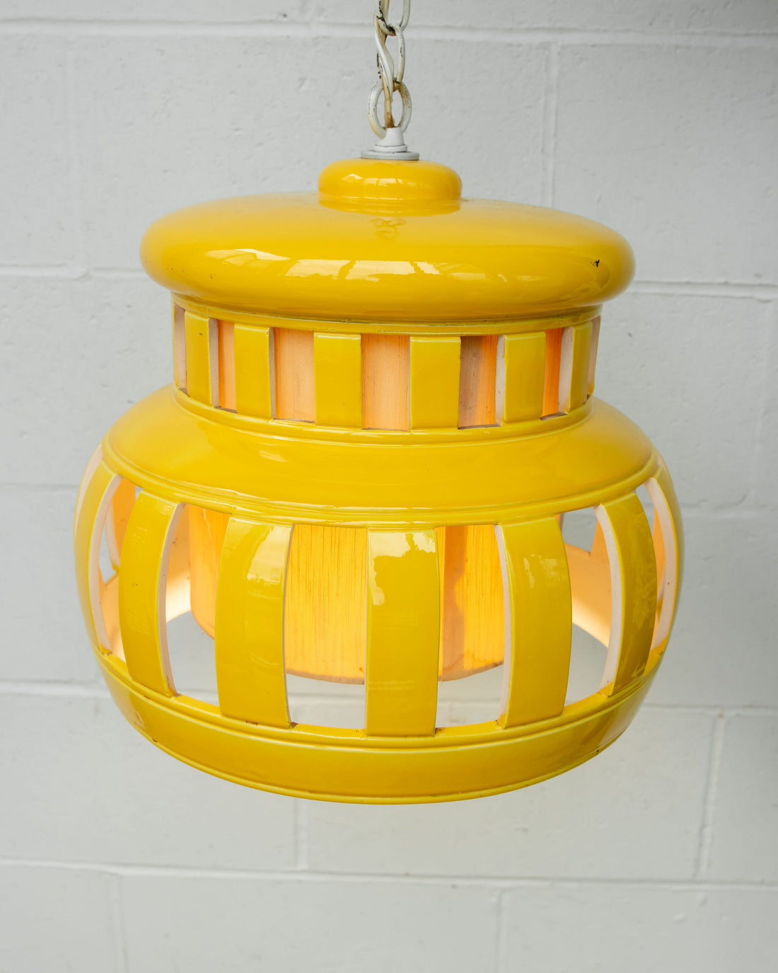 Large Midcentury Hanging Yellow Ceramic Pendant Lamp Light