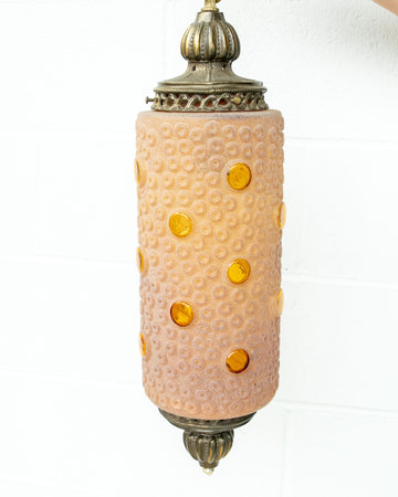 Midcentury Swag Pendant Lamp Frosted Amber Glass 