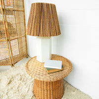 Woven Shade Vintage Ceramic Lamp with White Hexagon Base