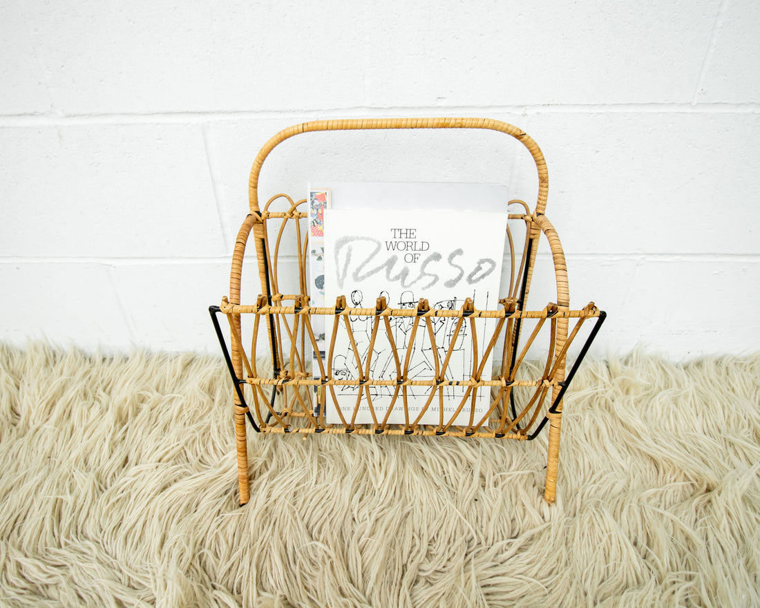 Cast Iron and Rattan Woven Rack